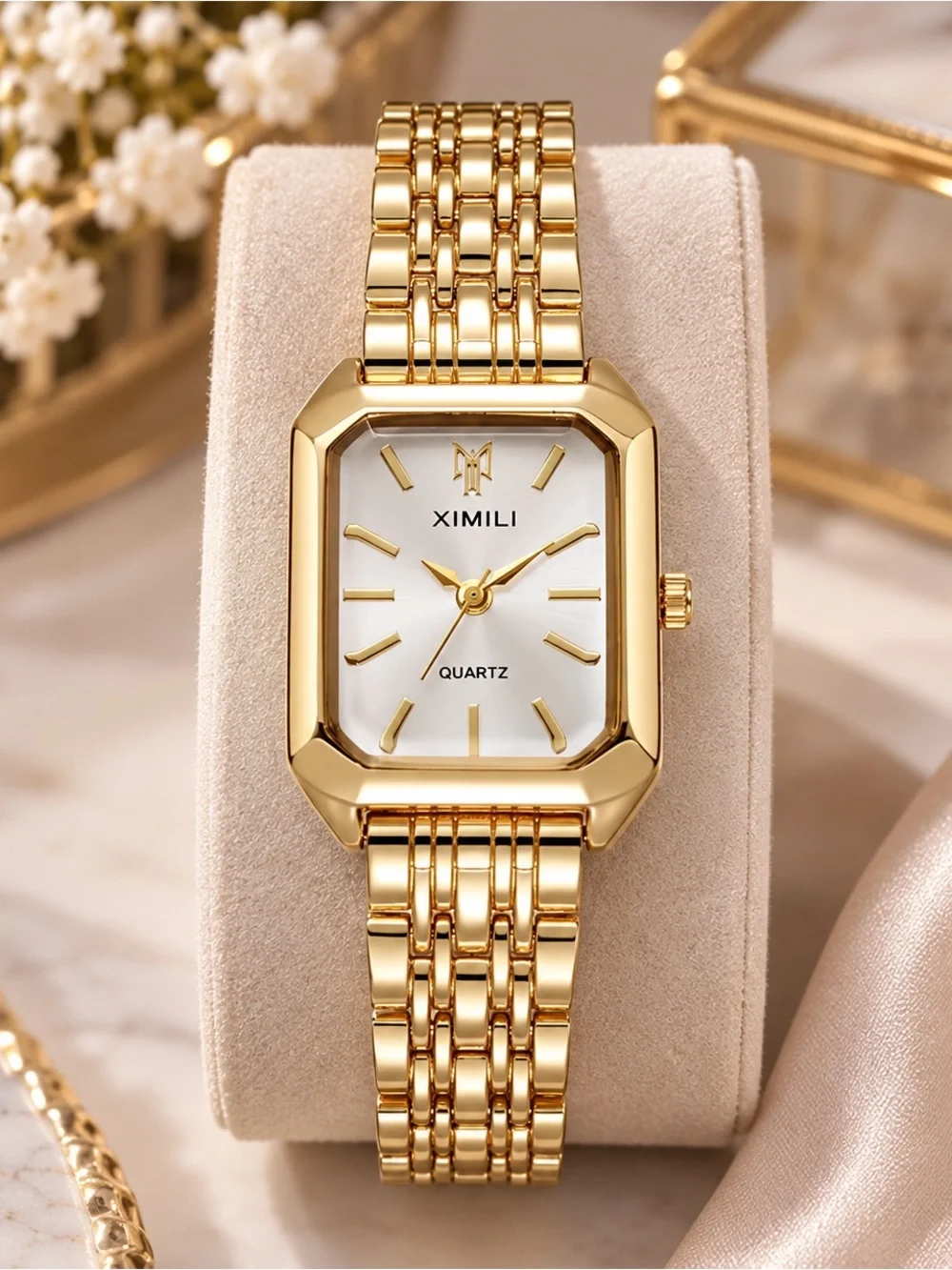Gold Statement Rectangle Bracelet Watch - women’s jewelry